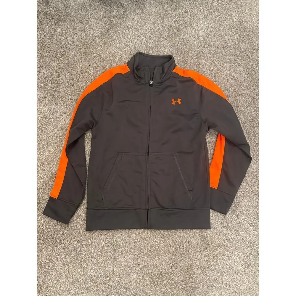 Boys Under Armour Orange/Gray Tracksuit Two Piece Jacket/Pants, 7